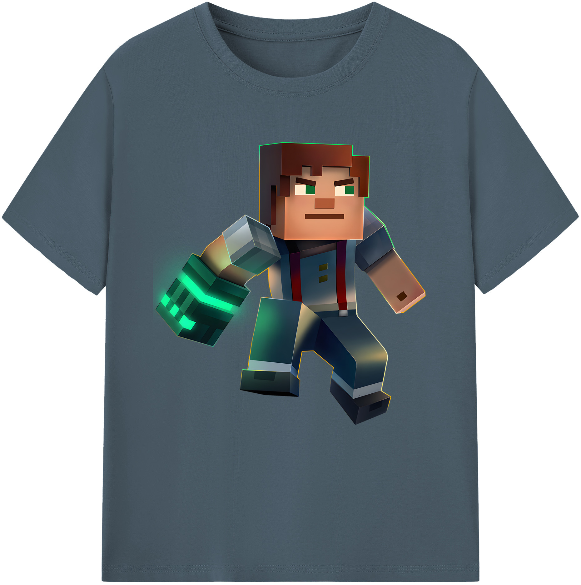 （画像用） マインクラフト ブロックの世界 Minecraft MC Block world 綿100％半袖Tシャツ（フロントプリント）